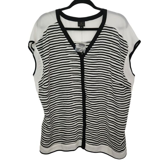 Worthington Woman Cap Sleeve Sheer Striped Button Front Blouse Size 2X - Picture 1 of 6